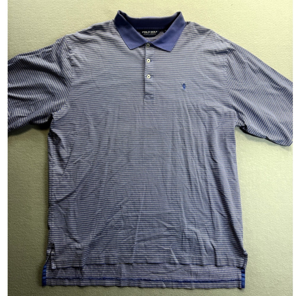 Polo Golf Ralph Lauren Polo Shirt Mens XL Blue Striped Pima Cotton Short Sleeve